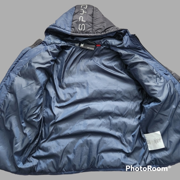 NWOT Spyder Blue and Black Winter Puffer Coat in Medium - Picture 3 of 9